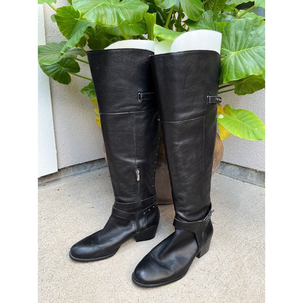 Vince Camuto Black Brani Leather Studded Knee High Riding Boots Size 11 Fall